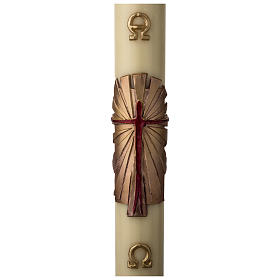 Paschal candle in beeswax with support and gold Resurrected Christ 8x120cm