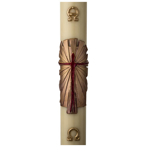 Paschal candle in beeswax with support and gold Resurrected Christ 8x120cm 1