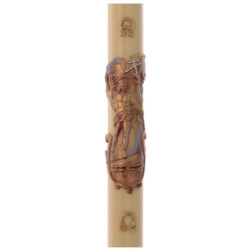 Paschal candle in beeswax with support and golden Resurrected Christ 8x120cm 1