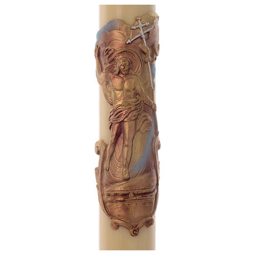 Paschal candle in beeswax with support and golden Resurrected Christ 8x120cm 2