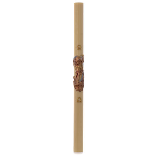 Paschal candle in beeswax with support and golden Resurrected Christ 8x120cm 3