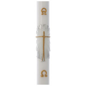 Osterkerze aus weißem Wachs mit VERSTÄRKUNG Motiv auferstandener Christus Weiß und Silber 8x120cm