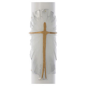 Osterkerze aus weißem Wachs mit VERSTÄRKUNG Motiv auferstandener Christus Weiß und Silber 8x120cm