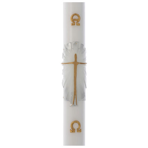 Cirio Pascual cera blanca REFUERZO Jesucristo Resucitado fundo blanco plata 8x120 cm 1