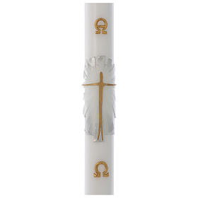 Velas e Círios: Círio pascal cera branca REFORÇO Ressuscitado fundo branco prata 8x120 cm