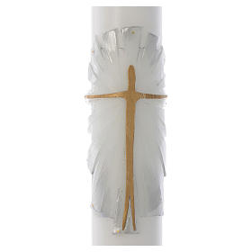 Velas e Círios: Círio pascal cera branca REFORÇO Ressuscitado fundo branco prata 8x120 cm