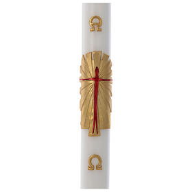 Paschal candle in white wax with support and golden Resurrected Christ 8x120cm
