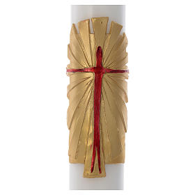 Paschal candle in white wax with support and golden Resurrected Christ 8x120cm