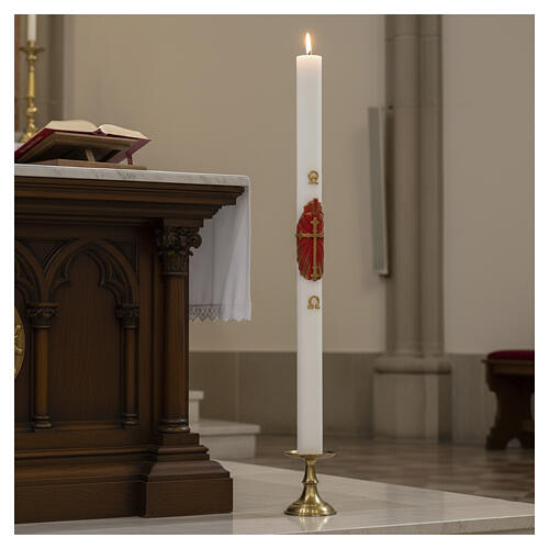 Paschal candle in white wax with support with antique cross 8x120cm 2