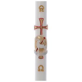 Paschal candle in white wax with red and gold lamb 8x120cm