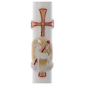 Paschal candle in white wax with red and gold lamb 8x120cm