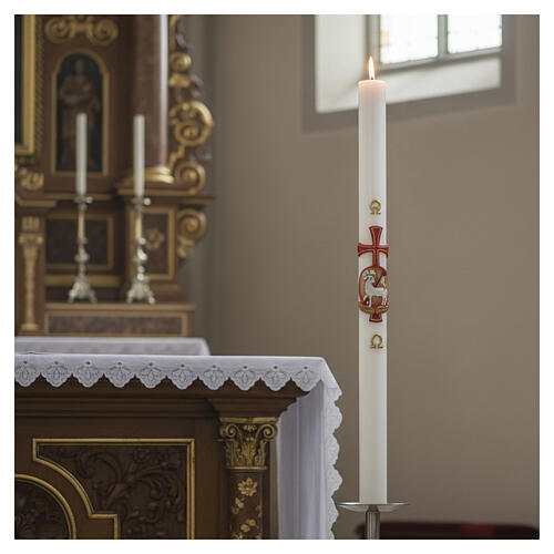 Paschal candle in white wax with lamb 8x120cm 2