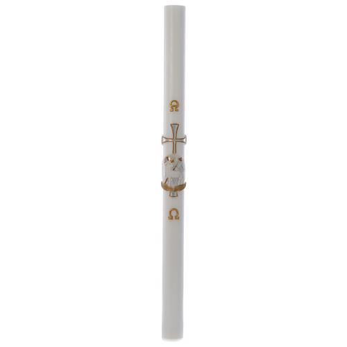 Paschal candle with support in white wax with lamb and silver cross 8x120cm 3