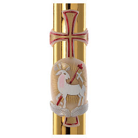 Easter candle with support in white wax with lamb and gold cross 8x120cm
