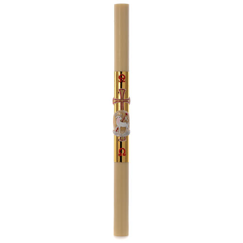 Easter candle with support in white wax with lamb and gold cross 8x120cm 4