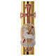 Easter candle with support in white wax with lamb and gold cross 8x120cm s2