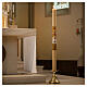 Easter candle with support in white wax with lamb and gold cross 8x120cm s2