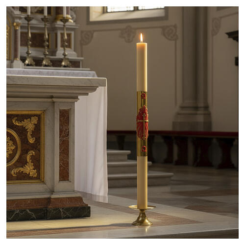 Osterkerze Bienewachs mit EINLAGE roten Kreuz goldenen Hintergrung 8x120cm 2