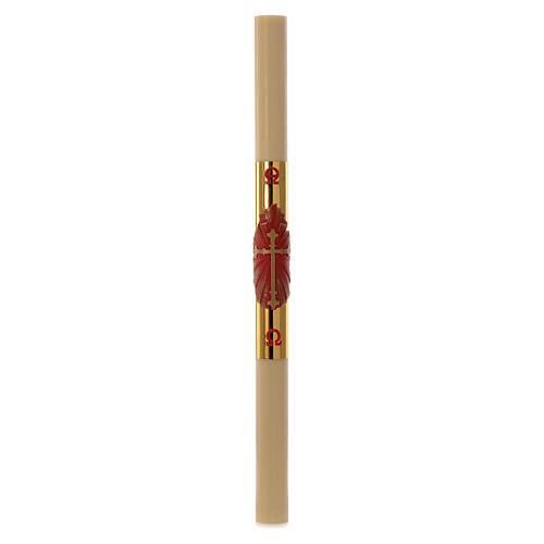 Easter candle with support in beeswax with red and gold cross 8x120cm 3