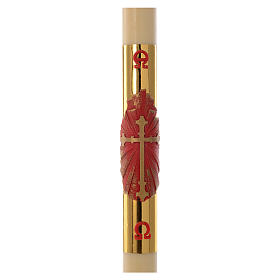 Świeca wielkanocna ze wzmocnieniem, Krzyż czerwony na złotym tle, 8 X 120cm.