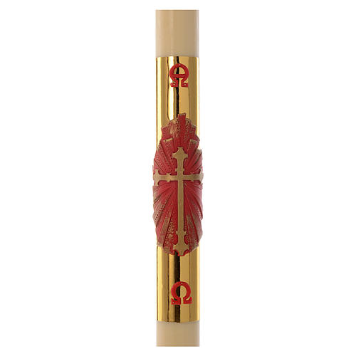 Easter candle with support in beeswax with red and gold cross 8x120cm 1