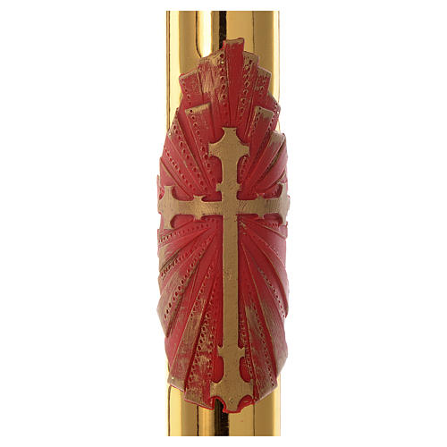 Easter candle with support in beeswax with red and gold cross 8x120cm 2