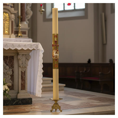 Easter candle with support with lamb and gold cross 8x120cm 2