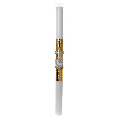 White Easter candle with support with lamb and gold cross 8x120cm 3