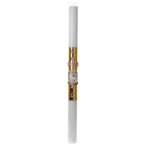White Easter candle with support with lamb and gold cross 8x120cm 4
