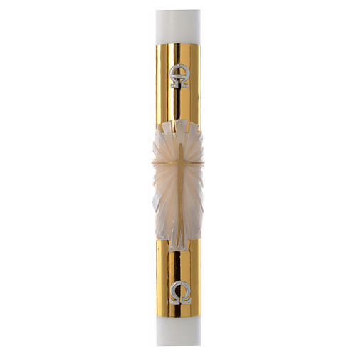 White Easter candle with support with gold cross 8x120cm 1