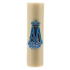 Świeca na ołtarz z symbolem Mariano , wosk pszczeli, średnica 8cm.