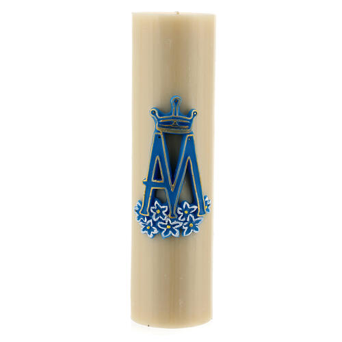 Świeca na ołtarz z symbolem Mariano , wosk pszczeli, średnica 8cm. 1