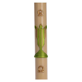 Paschal candle in beeswax with support with green Resurrected Christ 8x120cm