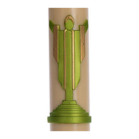 Paschal candle in beeswax with support with green Resurrected Christ 8x120cm