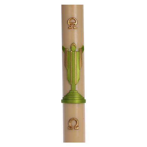Paschal candle in beeswax with support with green Resurrected Christ 8x120cm 1