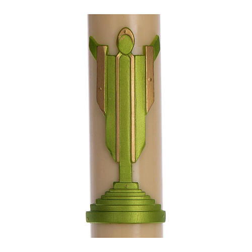 Paschal candle in beeswax with support with green Resurrected Christ 8x120cm 2