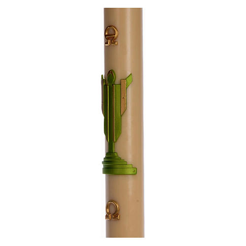 Paschal candle in beeswax with support with green Resurrected Christ 8x120cm 4