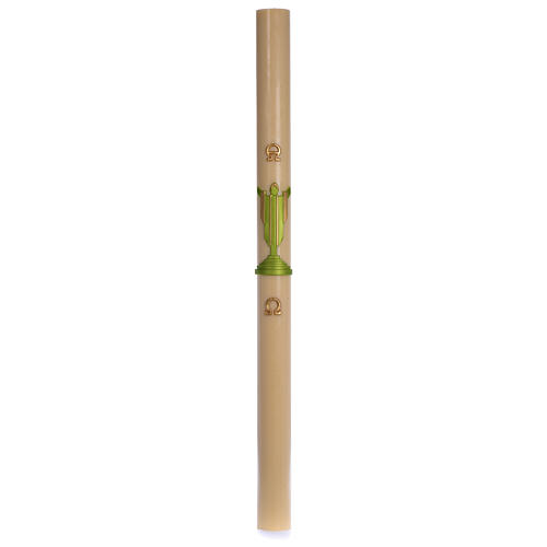 Paschal candle in beeswax with support with green Resurrected Christ 8x120cm 3