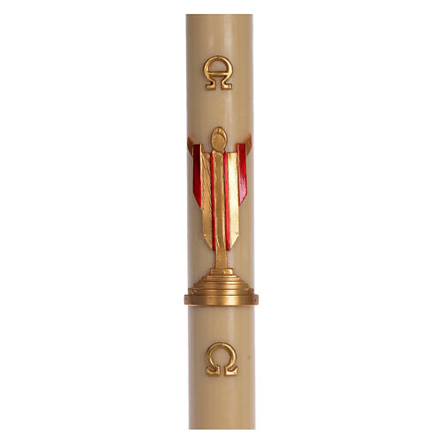 Paschal candle in beeswax with support with red Resurrected Christ 8x120cm 1