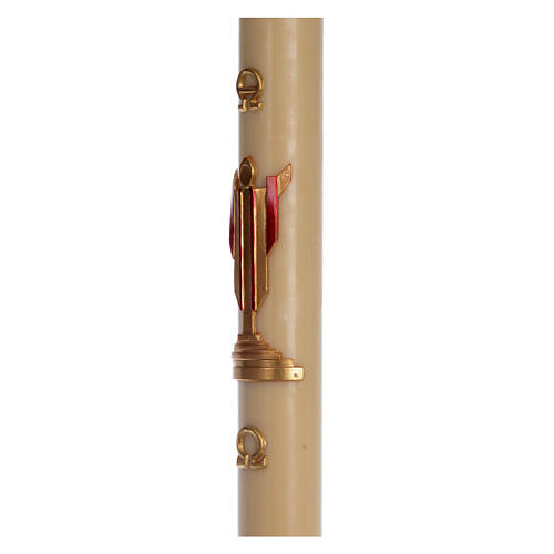 Paschal candle in beeswax with support with red Resurrected Christ 8x120cm 4