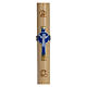 Osterkerze auferstandenen Christus mit Kreuz hellblau 8x120 Bienenwachs s1