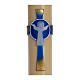 Osterkerze auferstandenen Christus mit Kreuz hellblau 8x120 Bienenwachs s2