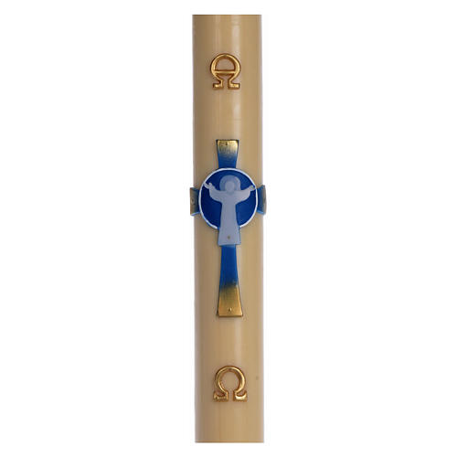 Paschal candle in beeswax with support with light blue Resurrected Christ 8x120cm 1