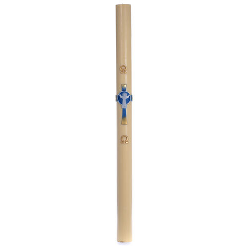 Paschal candle in beeswax with support with light blue Resurrected Christ 8x120cm 3