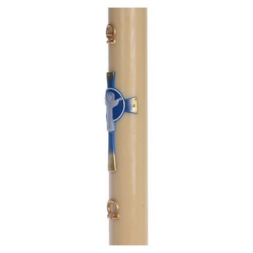 Paschal candle in beeswax with support with light blue Resurrected Christ 8x120cm 4