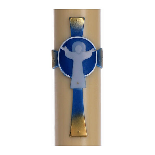 Light Blue Resurrected Christ Paschal Candle in beeswax with support 8x120 cm 2
