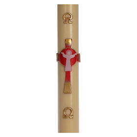 Risen Jesus Paschal Beeswax Candle with red decoration 8x120 cm