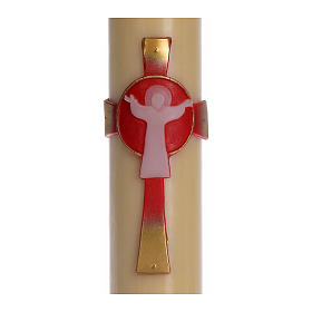 Risen Jesus Paschal Beeswax Candle with red decoration 8x120 cm