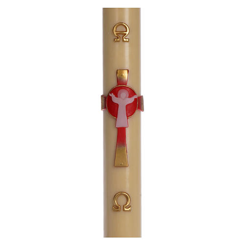 Risen Jesus Paschal Beeswax Candle with red decoration 8x120 cm 1