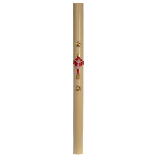 Risen Jesus Paschal Beeswax Candle with red decoration 8x120 cm 3